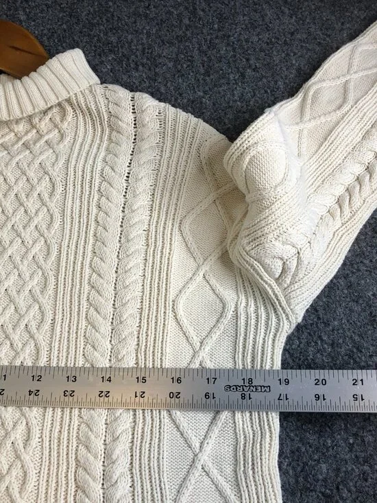 J Crew Sweater Womens XS Beige Cotton Fisherman Long Sleeve Boxy Turtleneck - Picture 3 of 7